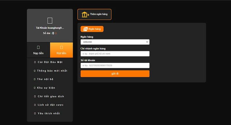 Nạp tiền rút tiền 3 Thực hiện giao dịch rút tiền tại FANVIP