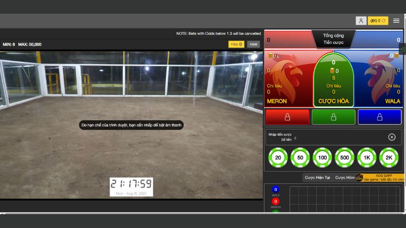 Giao diện đặt cược đá gà Sabong